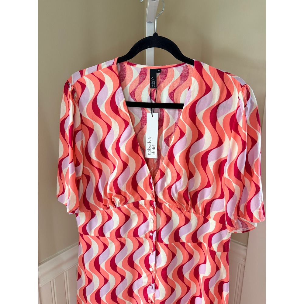 Nobody's Child Alexa Midi Dress Retro Wavy Print Pink Orange Size 16 (UK)/12 US - Picture 15 of 15
